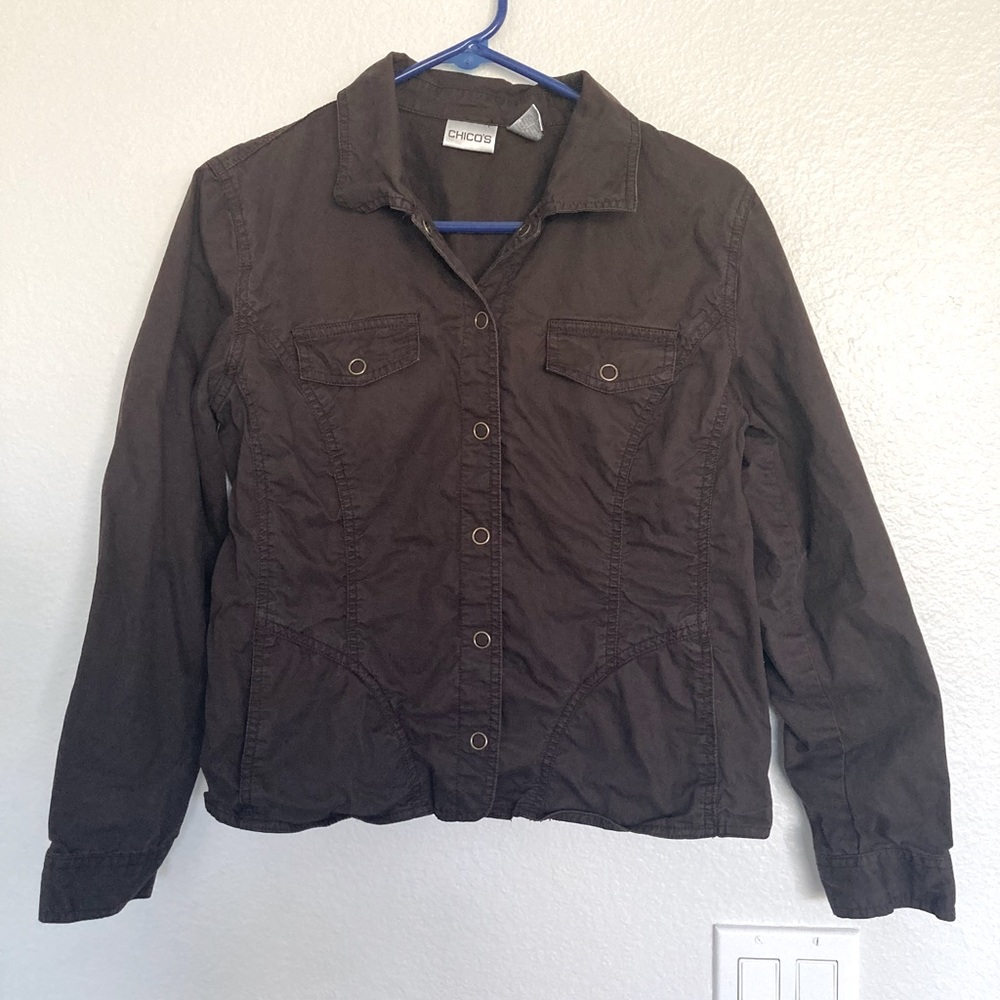 Chicos Brown Button Down Collar Shirt Women’s Medium